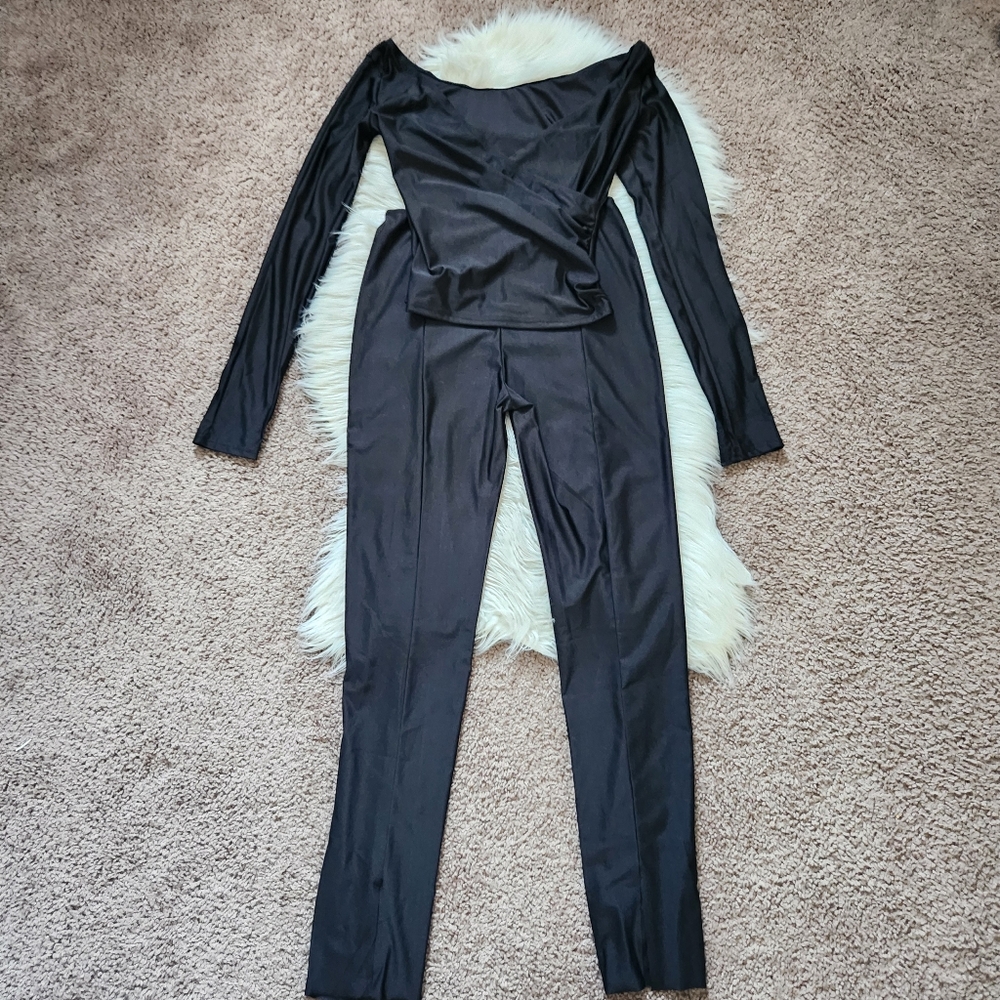 2 Pc SHEIN Black Spandex Pants Set